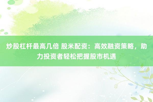 炒股杠杆最高几倍 股米配资：高效融资策略，助力投资者轻松把握股市机遇