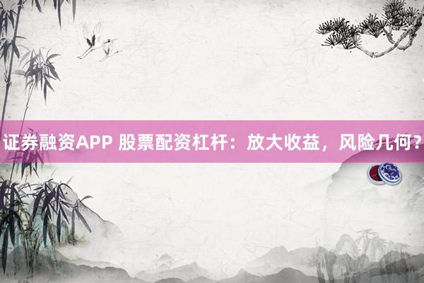证券融资APP 股票配资杠杆：放大收益，风险几何？