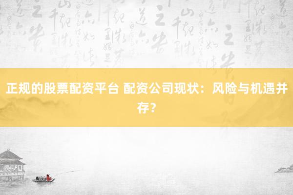 正规的股票配资平台 配资公司现状：风险与机遇并存？