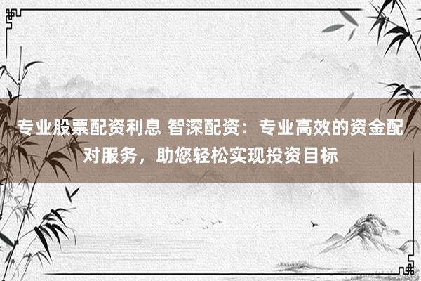 专业股票配资利息 智深配资：专业高效的资金配对服务，助您轻松实现投资目标