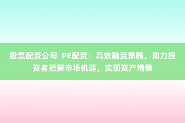 股票配资公司  PE配资：高效融资策略，助力投资者把握市场机遇，实现资产增值